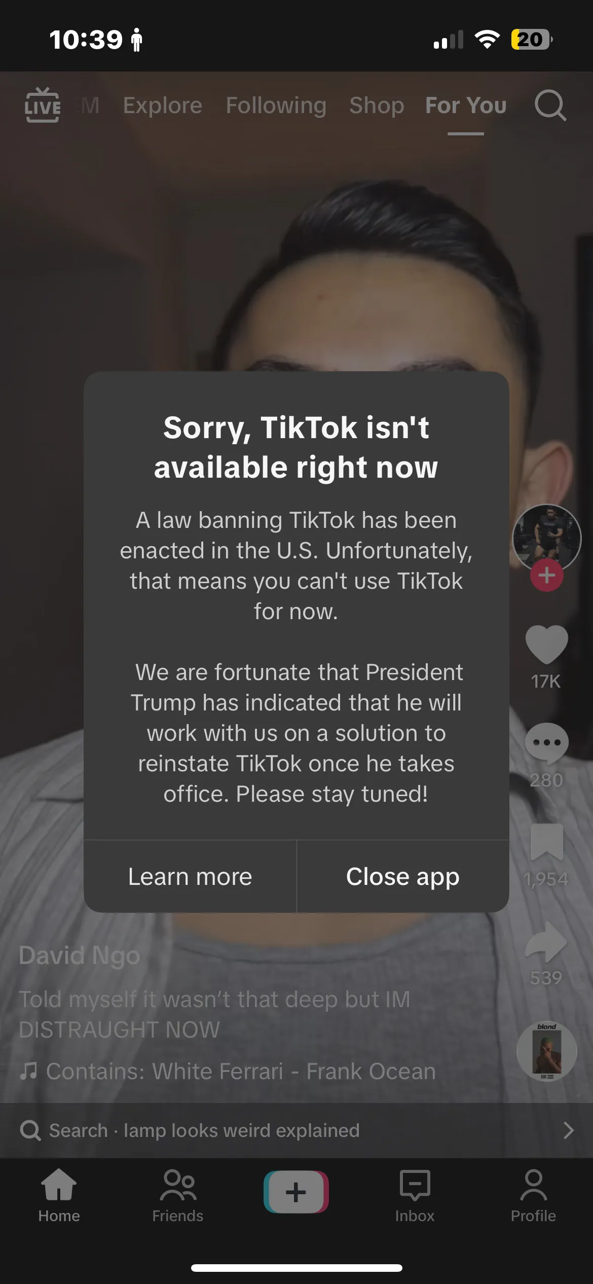 tiktok ban message