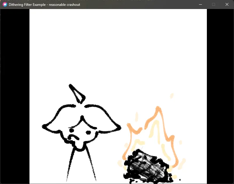 image of my crashout, enhanced with the dithering filter