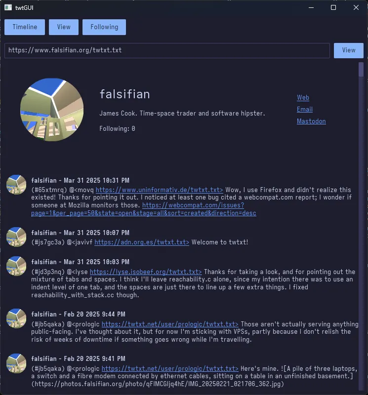 the iced client, in the view page with cool avatars!